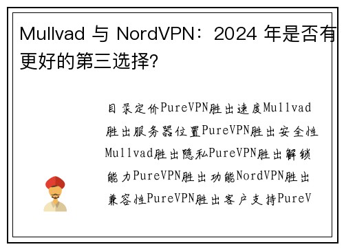 Mullvad 与 NordVPN：2024 年是否有更好的第三选择？